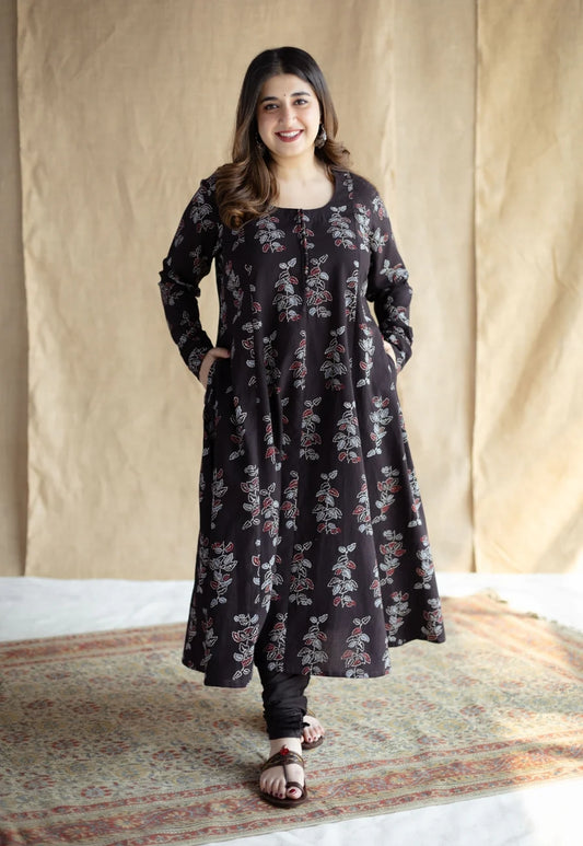Akrita Black Ajrakh Cotton Kali Kurta