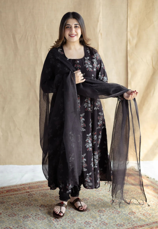 Akrita Black Ajrakh Cotton Kali Kurta
