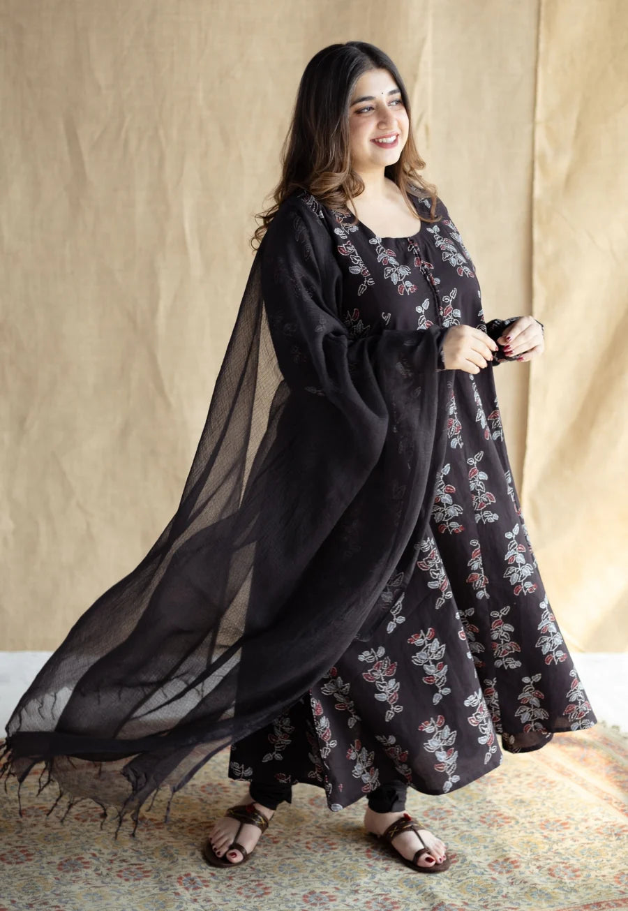 Akrita Black Ajrakh Cotton Kali Kurta