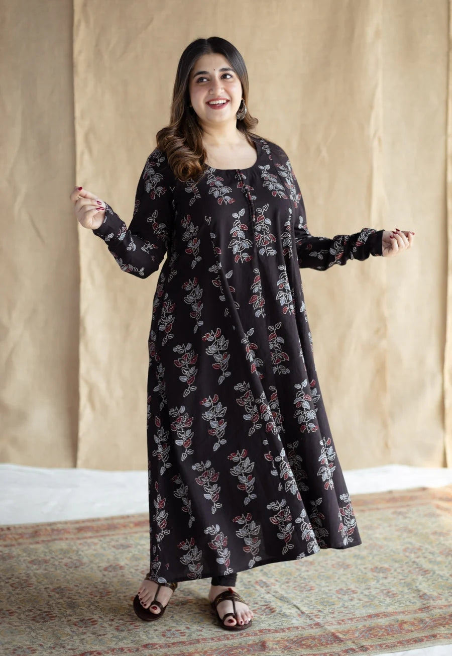 Akrita Black Ajrakh Cotton Kali Kurta