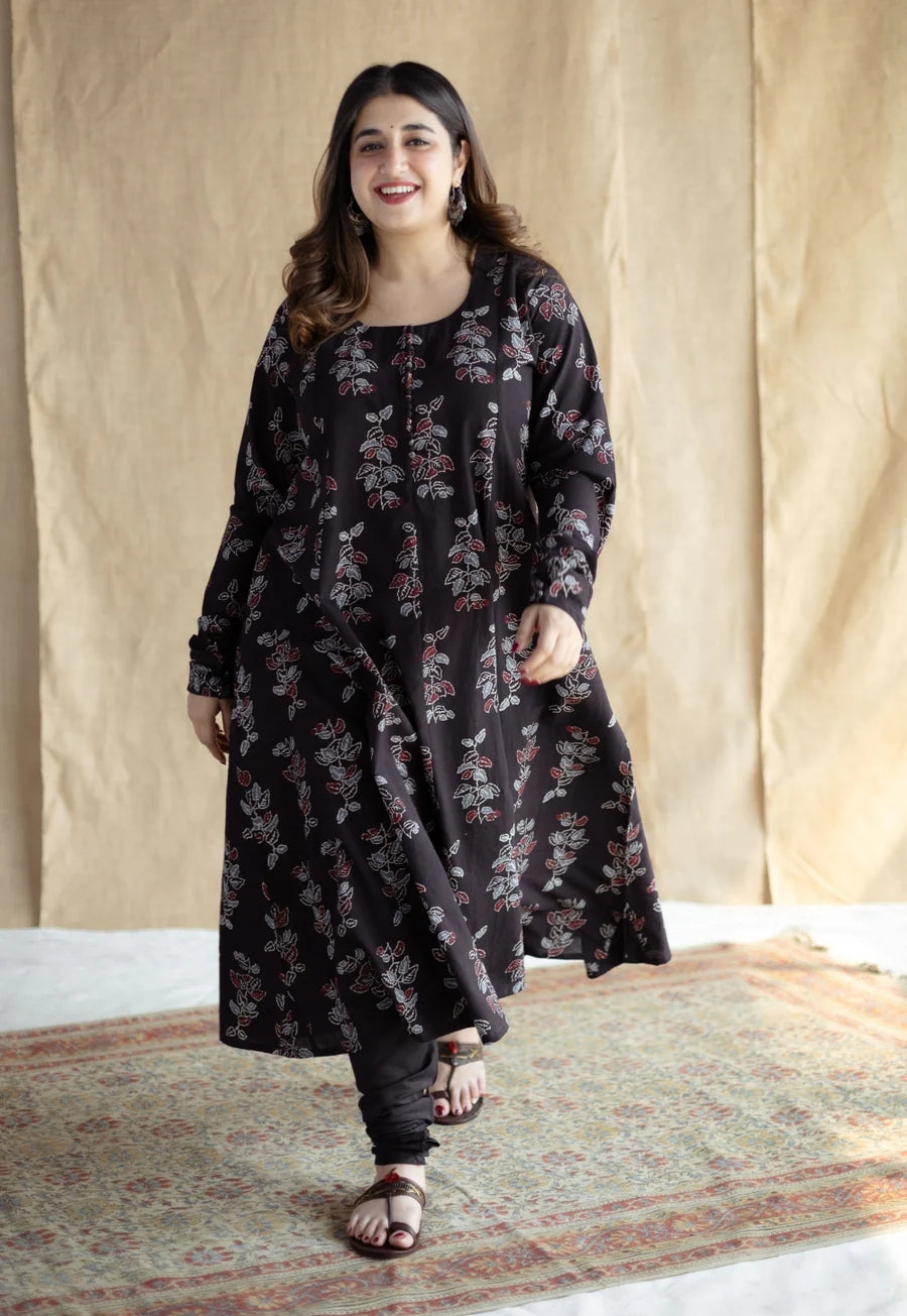 Akrita Black Ajrakh Cotton Kali Kurta