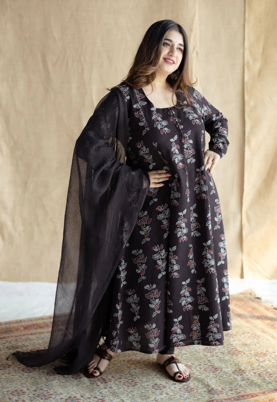 Akrita Black Ajrakh Cotton Kali Kurta