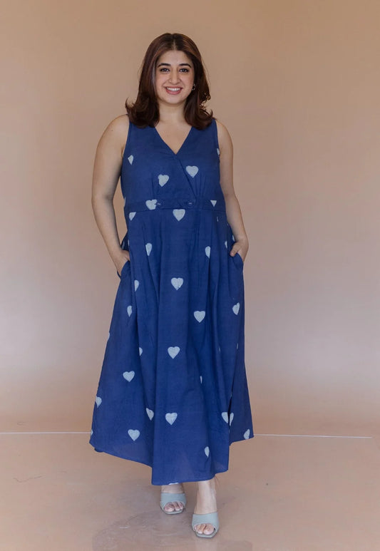 Libha Blue Dabu Cotton A Line Dress