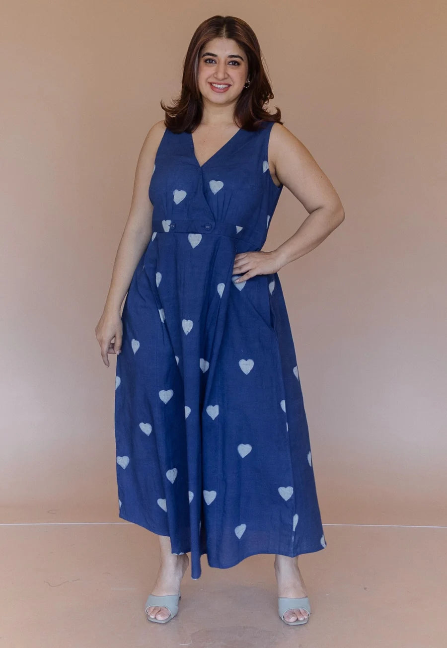 Libha Blue Dabu Cotton A Line Dress