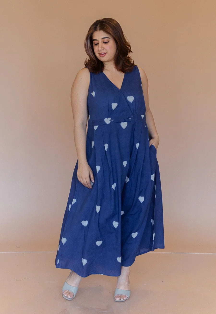 Libha Blue Dabu Cotton A Line Dress