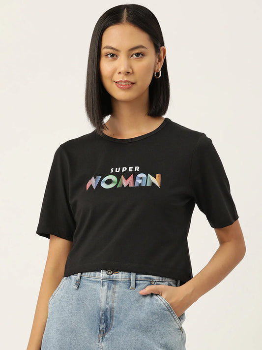Women Graphic Printed Pure Cotton Crop T-shirt
